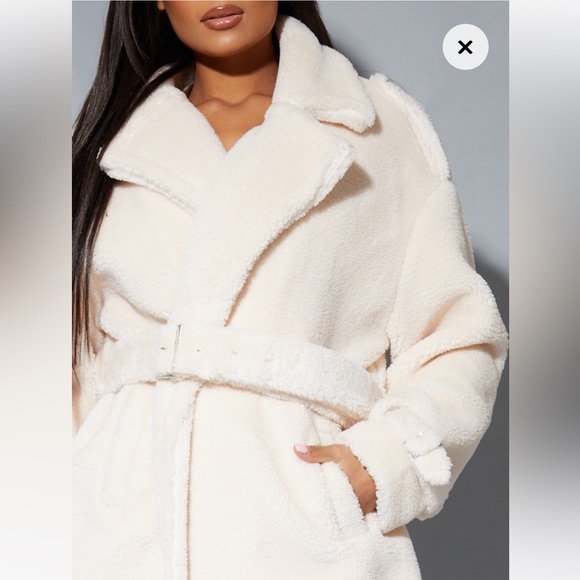 Cream Teddy Bear Borg Military Trims Coat - Picture 5 of 7